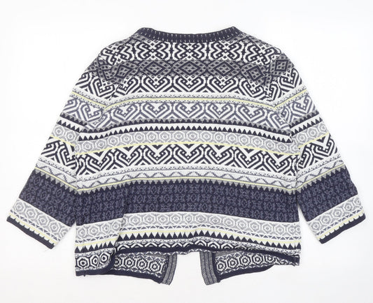 F&F Womens Multicoloured V-Neck Geometric Cotton Cardigan Jumper Size 10