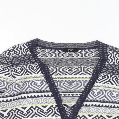 F&F Womens Multicoloured V-Neck Geometric Cotton Cardigan Jumper Size 10