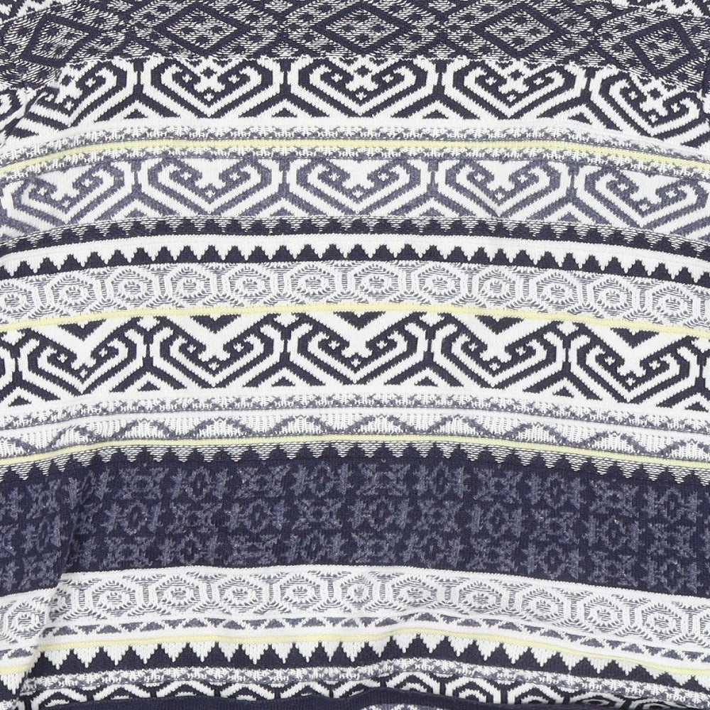 F&F Womens Multicoloured V-Neck Geometric Cotton Cardigan Jumper Size 10