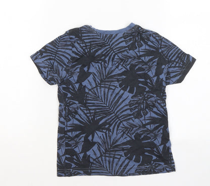 Primark Boys Blue Floral Cotton Basic T-Shirt Size 3-4 Years Round Neck