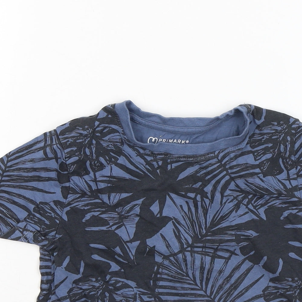 Primark Boys Blue Floral Cotton Basic T-Shirt Size 3-4 Years Round Neck
