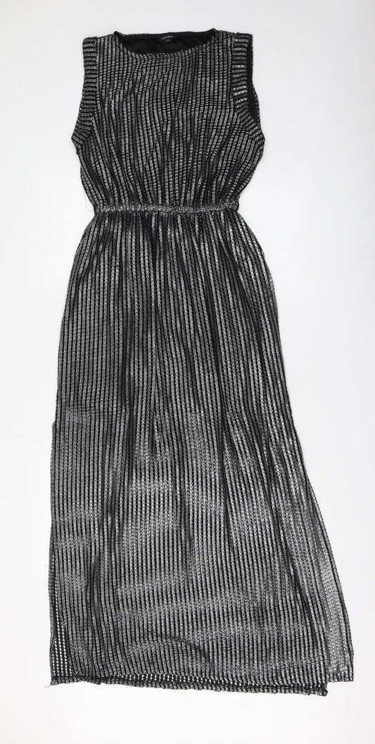 River Island Womens Silver Polyester Maxi Size 10 Round Neck