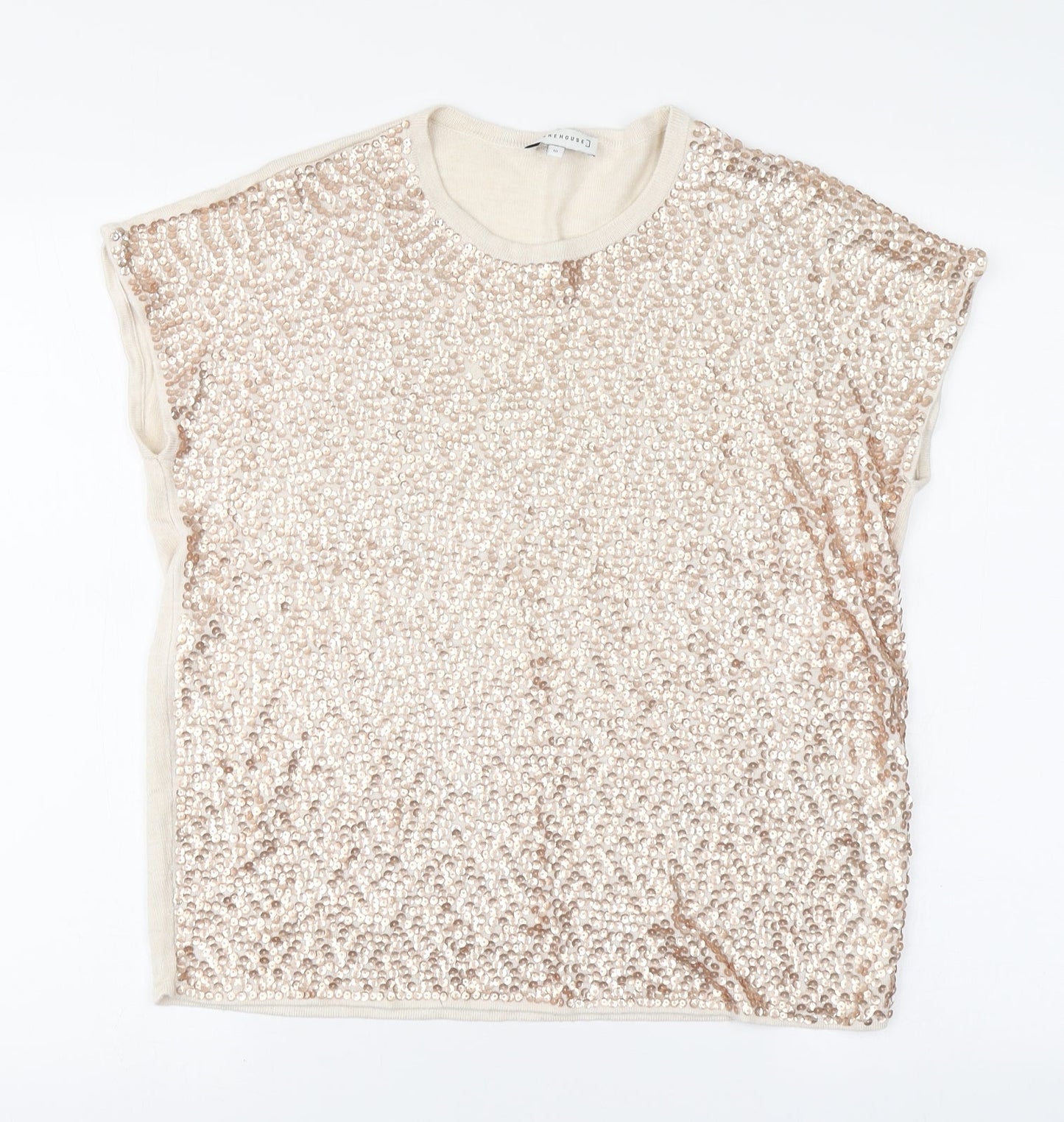 Womens UK Size 10 Warehouse Beige Basic Blouse