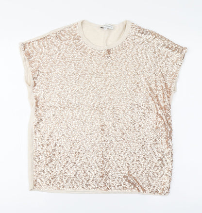 Womens UK Size 10 Warehouse Beige Basic Blouse