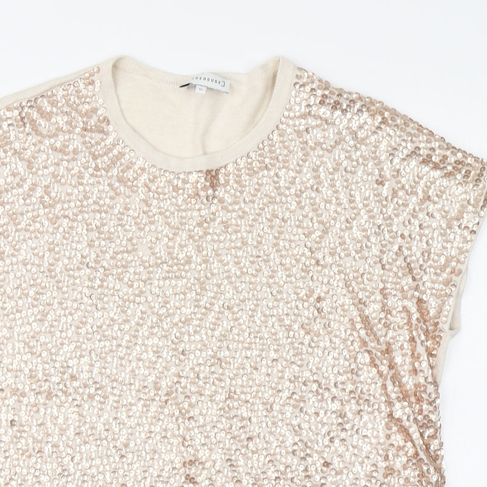 Womens UK Size 10 Warehouse Beige Basic Blouse
