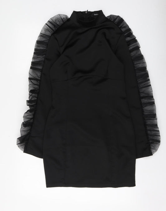 Boohoo Womens Black Polyester A-Line Size 10 High Neck