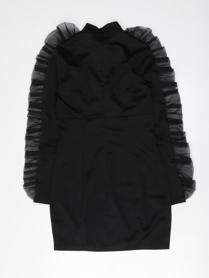 Boohoo Womens Black Polyester A-Line Size 10 High Neck