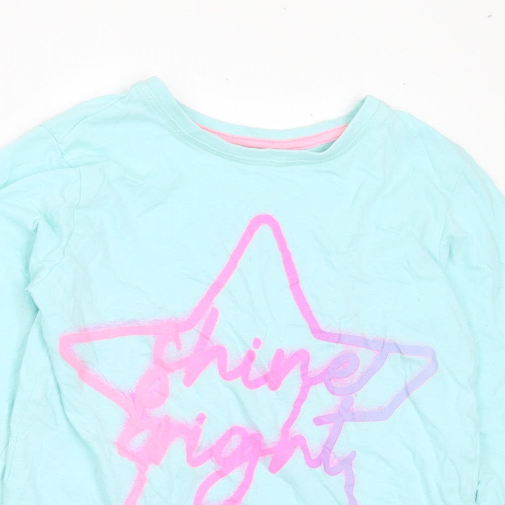 Dunnes Stores Girls Blue Cotton Basic T-Shirt Size 9-10 Years Crew Neck - Shine Bright
