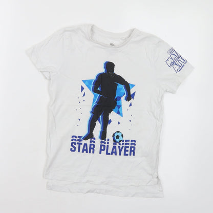 Primark Boys White Cotton Basic T-Shirt Size 5-6 Years Crew Neck - Football