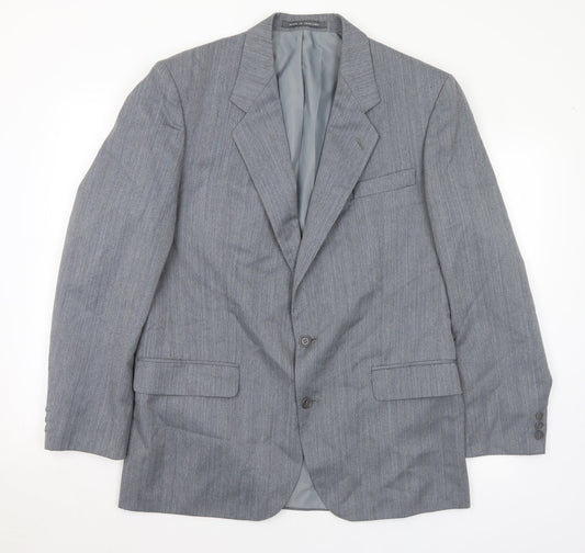 Mens UK Size 42 Pinstripe Regular Grey Suit Jacket
