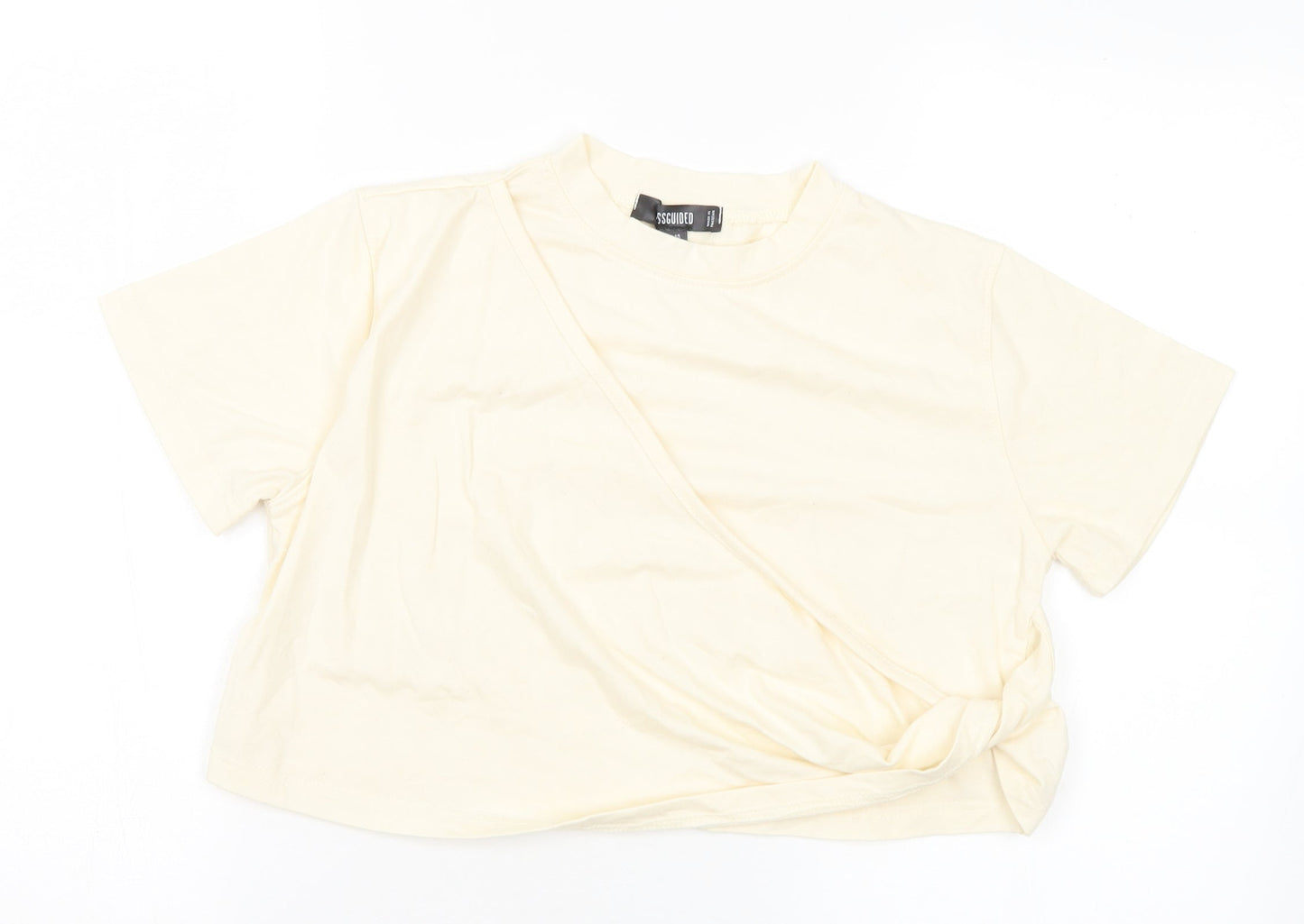 Missguided Womens Ivory Polyester Cropped T-Shirt Size 10 Crew Neck