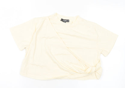 Missguided Womens Ivory Polyester Cropped T-Shirt Size 10 Crew Neck