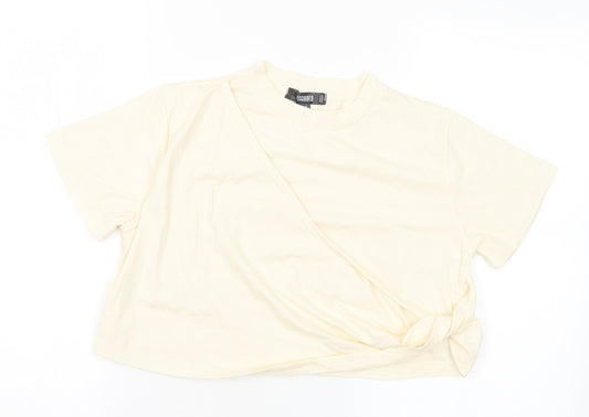 Missguided Womens Ivory Polyester Cropped T-Shirt Size 10 Crew Neck