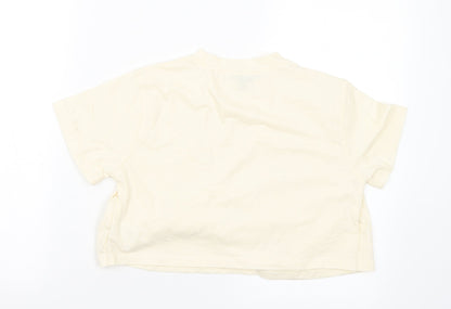 Missguided Womens Ivory Polyester Cropped T-Shirt Size 10 Crew Neck