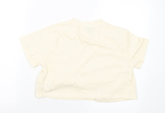 Missguided Womens Ivory Polyester Cropped T-Shirt Size 10 Crew Neck