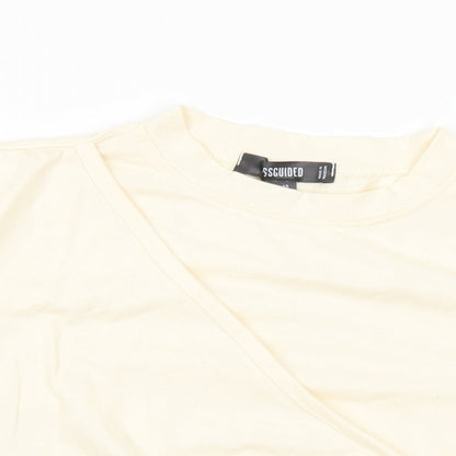 Missguided Womens Ivory Polyester Cropped T-Shirt Size 10 Crew Neck