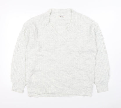 TU Womens White V-Neck Acrylic Pullover Jumper Size 10