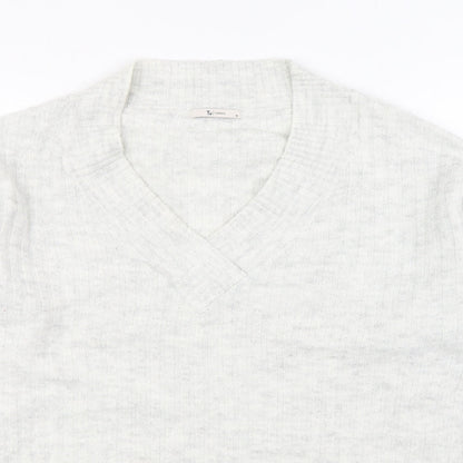 TU Womens White V-Neck Acrylic Pullover Jumper Size 10