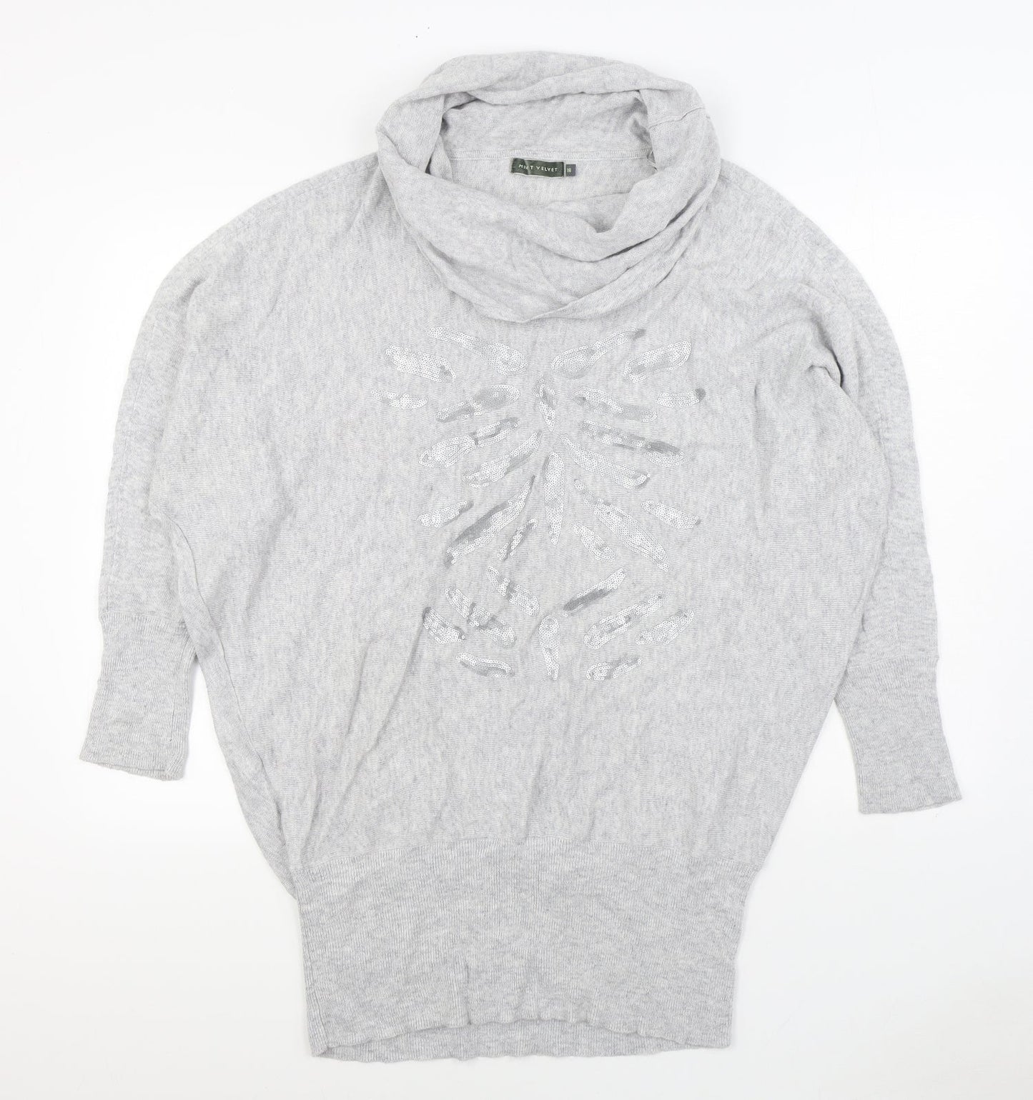 LOVE ME TENDER Womens Grey Cowl Neck Cotton Pullover Jumper Size 18