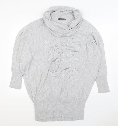 LOVE ME TENDER Womens Grey Cowl Neck Cotton Pullover Jumper Size 18