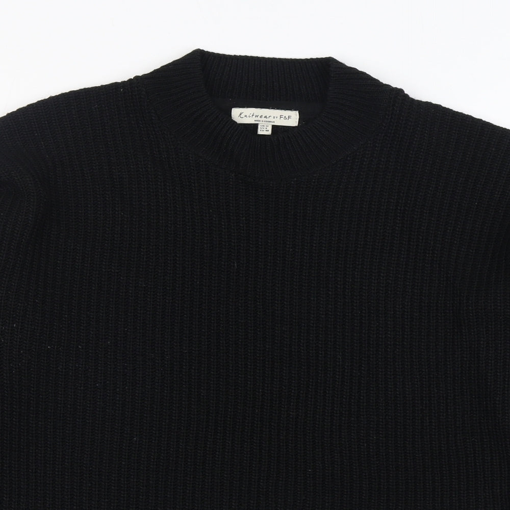 F&F Womens Black Round Neck Acrylic Pullover Jumper Size 12
