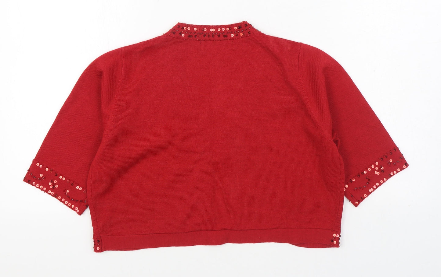 Changes By Together Womens Red V-Neck Acrylic Cardigan Jumper Size 12