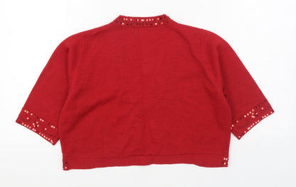 Changes By Together Womens Red V-Neck Acrylic Cardigan Jumper Size 12