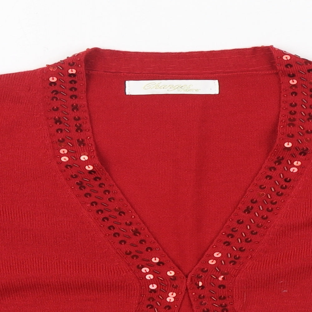 Changes By Together Womens Red V-Neck Acrylic Cardigan Jumper Size 12