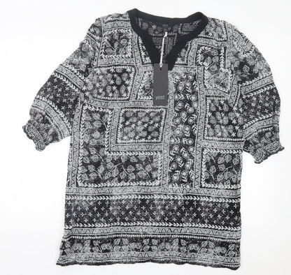 Yest Womens Black Geometric Polyester A-Line Size 10 V-Neck Pullover