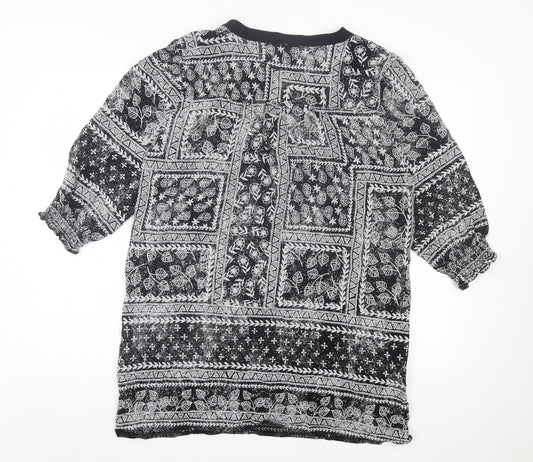 Yest Womens Black Geometric Polyester A-Line Size 10 V-Neck Pullover