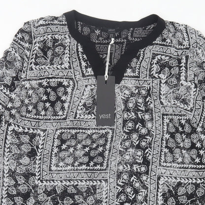 Yest Womens Black Geometric Polyester A-Line Size 10 V-Neck Pullover