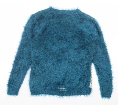 Miyoko Womens Blue Crew Neck Polyester Pullover Jumper Size S
