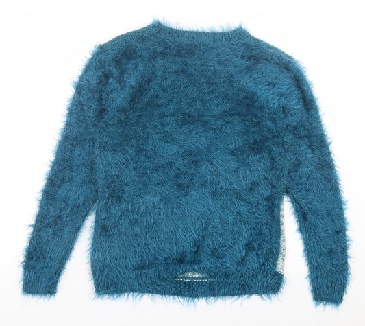 Miyoko Womens Blue Crew Neck Polyester Pullover Jumper Size S
