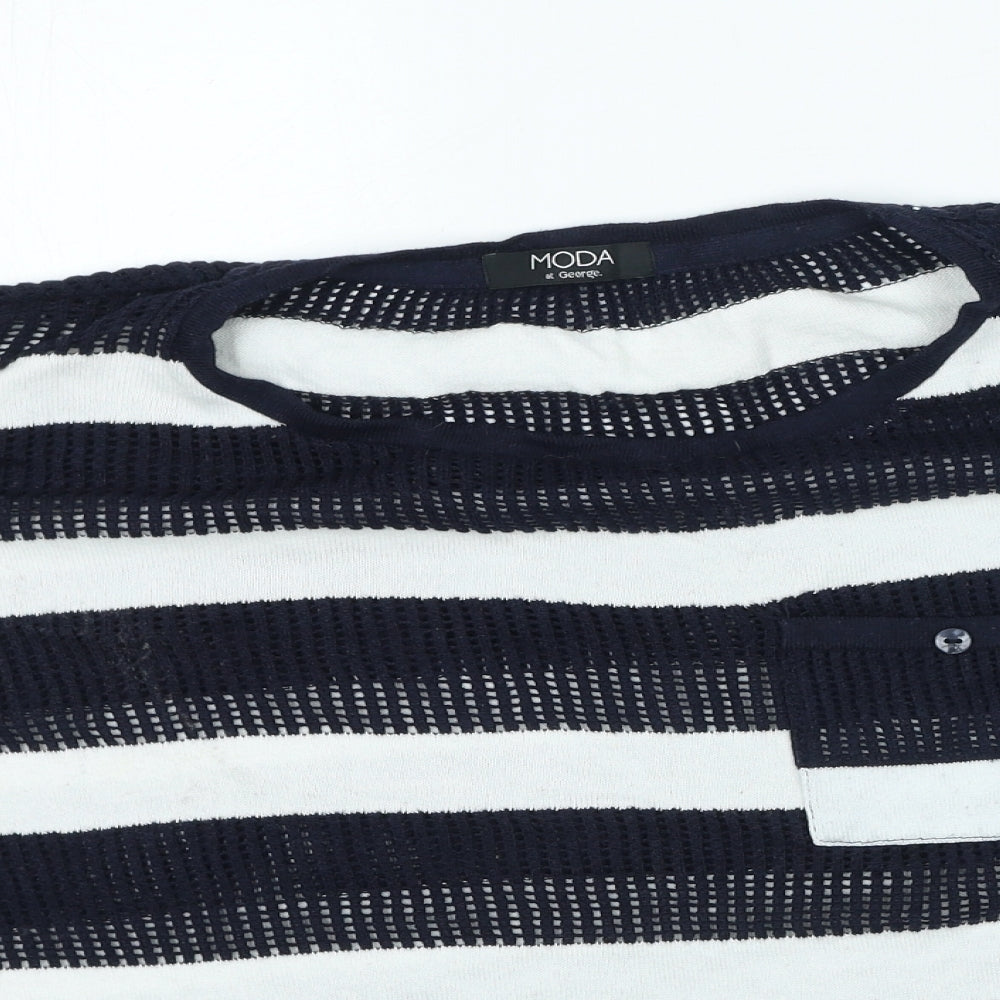 George Womens Blue Striped Cotton Basic T-Shirt Size 18 Round Neck