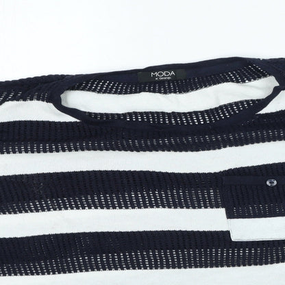 George Womens Blue Striped Cotton Basic T-Shirt Size 18 Round Neck