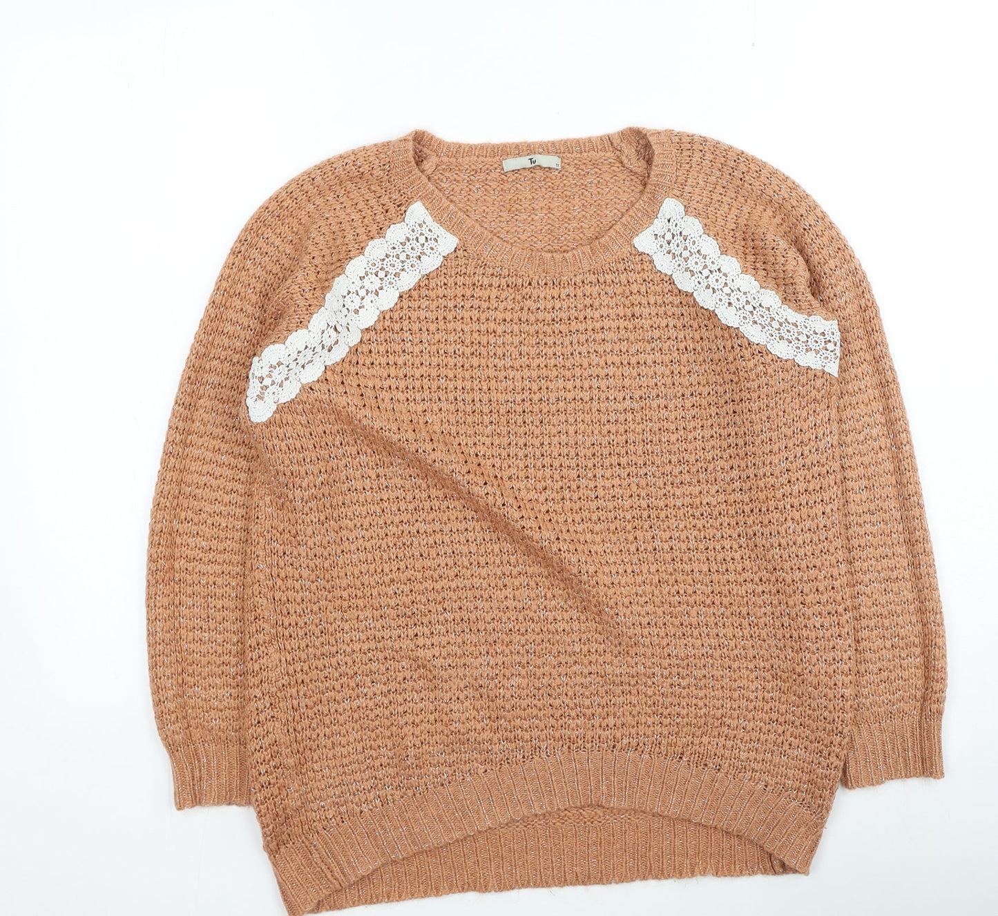 TU Womens Orange Round Neck Acrylic Pullover Jumper Size 12