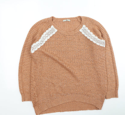 TU Womens Orange Round Neck Acrylic Pullover Jumper Size 12