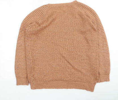 TU Womens Orange Round Neck Acrylic Pullover Jumper Size 12