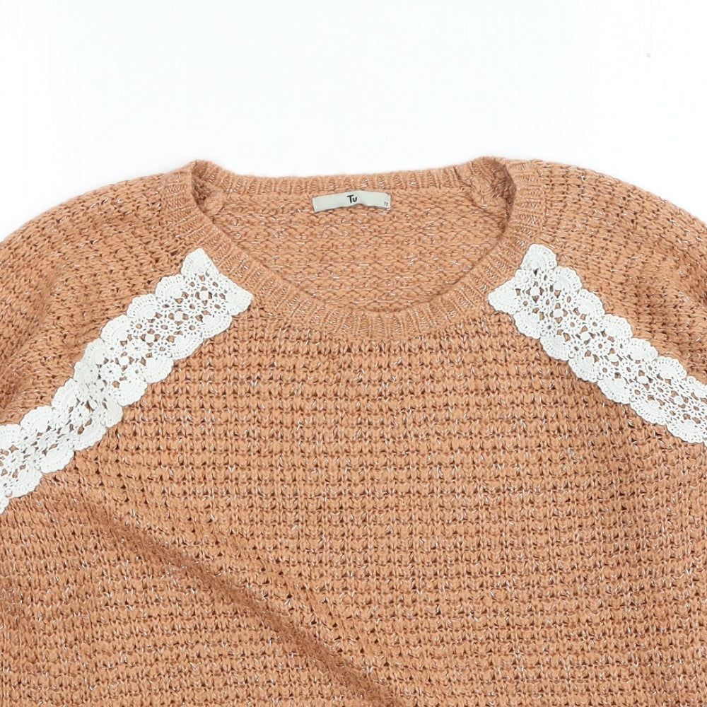 TU Womens Orange Round Neck Acrylic Pullover Jumper Size 12