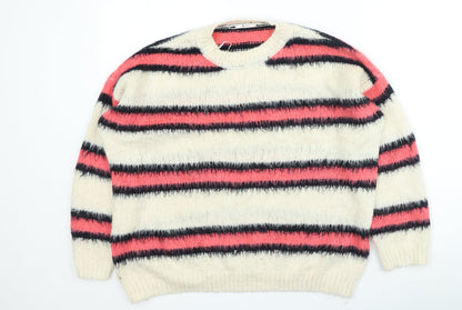 TU Womens Multicoloured Round Neck Striped Acrylic Henley Jumper Size L