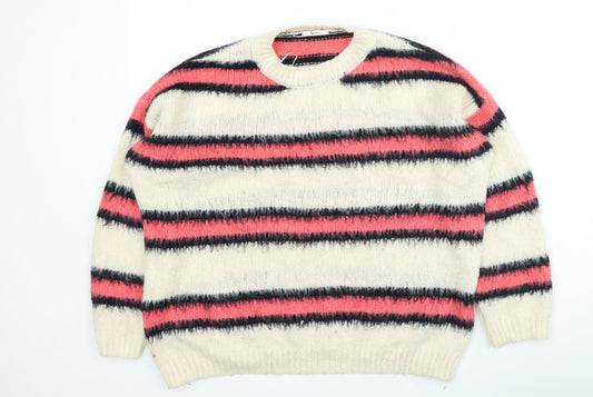 TU Womens Multicoloured Round Neck Striped Acrylic Henley Jumper Size L