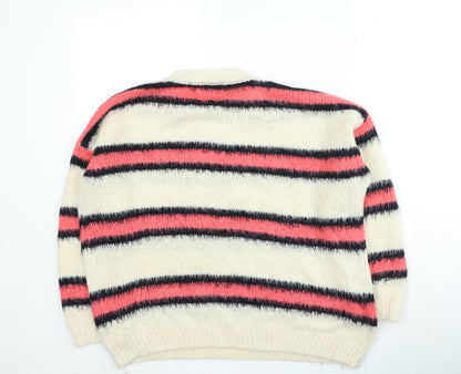 TU Womens Multicoloured Round Neck Striped Acrylic Henley Jumper Size L