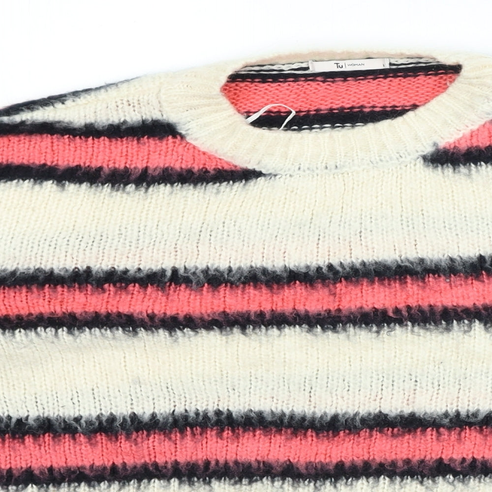 TU Womens Multicoloured Round Neck Striped Acrylic Henley Jumper Size L