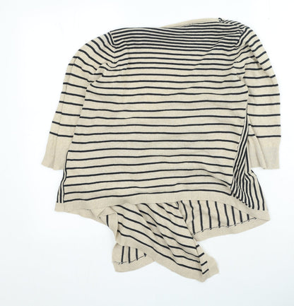 berretti Womens Brown V-Neck Striped Cotton Cardigan Jumper Size S