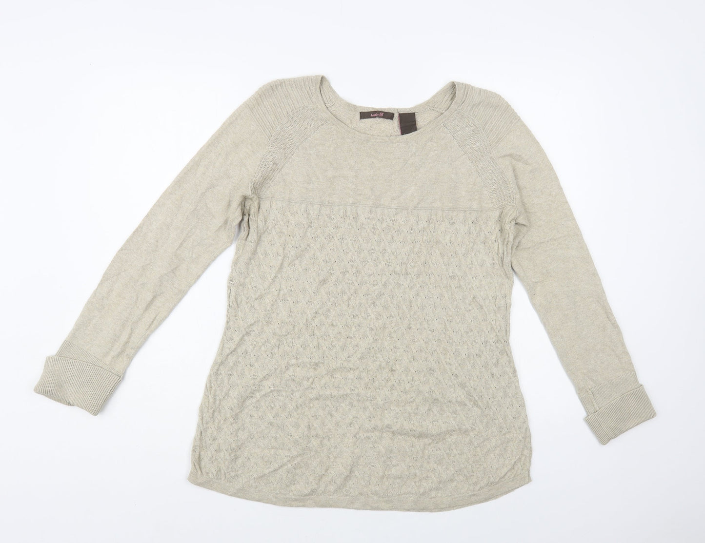 Heather B Womens Beige Boat Neck Cotton Pullover Jumper Size M