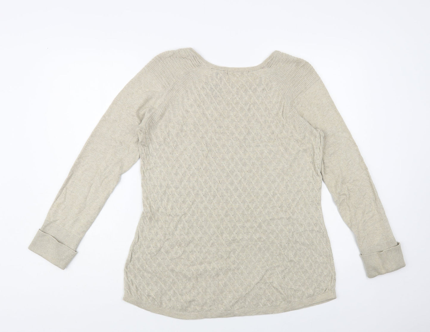 Heather B Womens Beige Boat Neck Cotton Pullover Jumper Size M