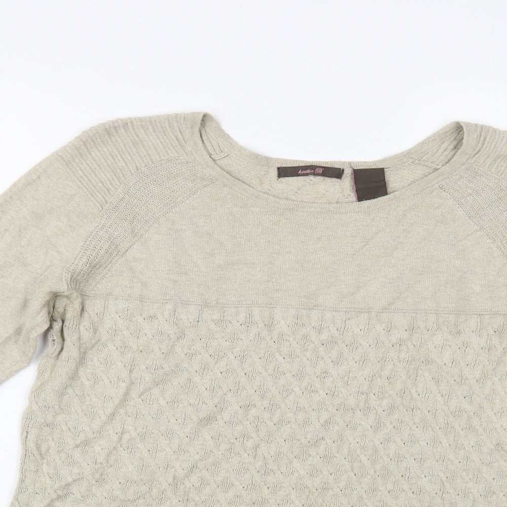 Heather B Womens Beige Boat Neck Cotton Pullover Jumper Size M