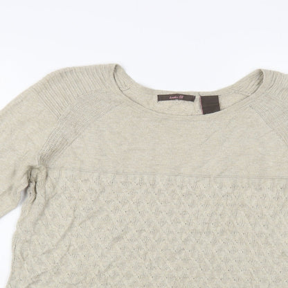 Heather B Womens Beige Boat Neck Cotton Pullover Jumper Size M