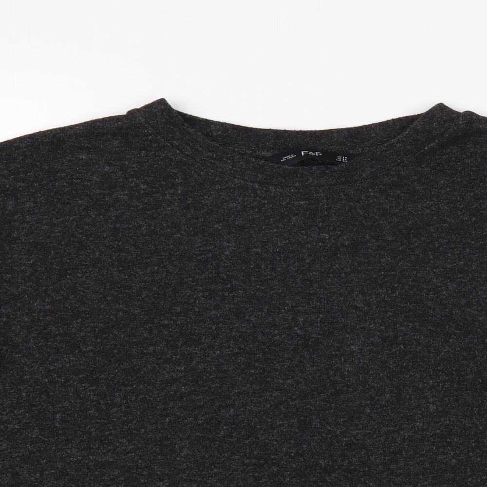 F&F Womens Grey Crew Neck Polyester Pullover Jumper Size 14