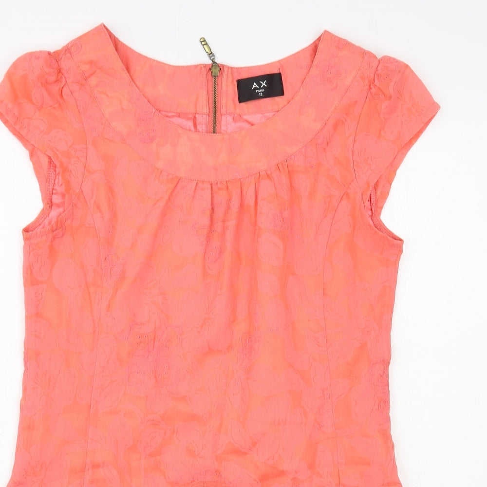 AX Paris Womens Pink Floral Polyester Tunic Blouse Size 12 Boat Neck